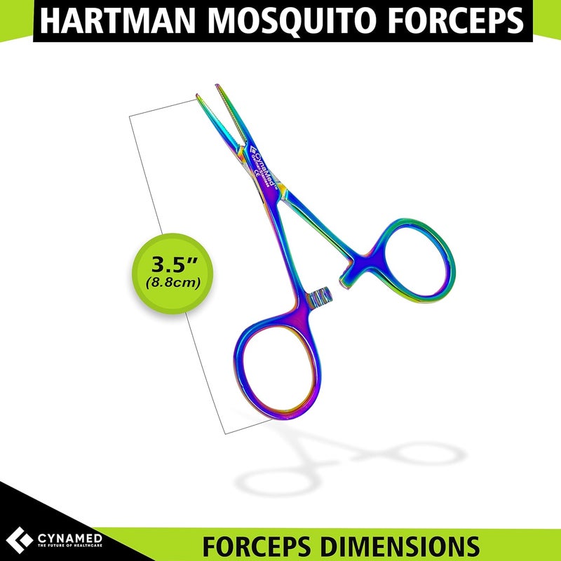 CYNAMED Mosquito Hemostatic Forceps with Multicolor/Rainbow Titanium Coating - Premium Quality - Hemostat Clamping Pliers with Serrated Jaws - 3.5 in. (Straight) - Image 2